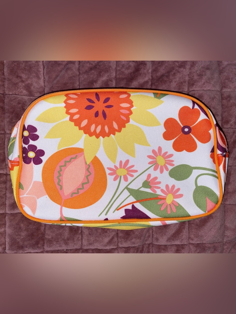 Clinique Floral Canvas Cosmetic Bag in Orange and Pink